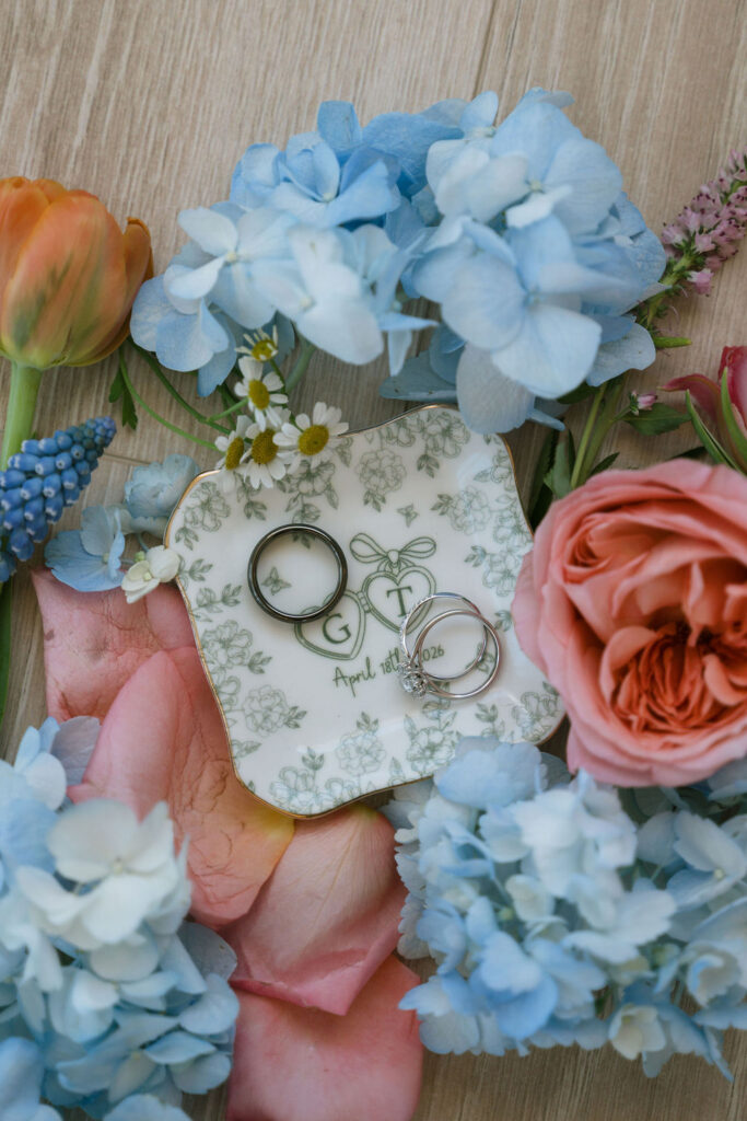 wedding rings detail flat lay